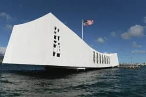 The USS Arizona Memorial at Pearl Harbor.