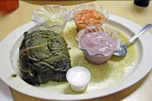 Lunch Plate with Hawaiian laulau and poi