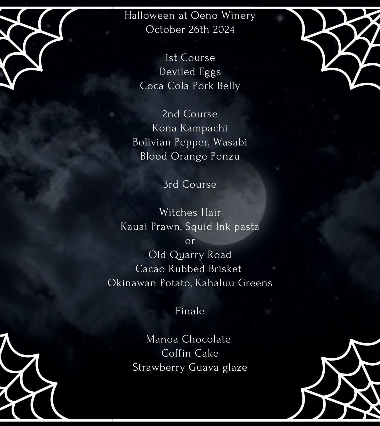 Nightmare before Christmas Wine Dinner. 7 Wines. 4 Courses