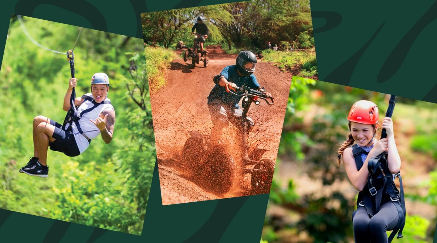 Stand-up ATV & 3 Ziplines Adventure Package with Optional Waikiki Trans