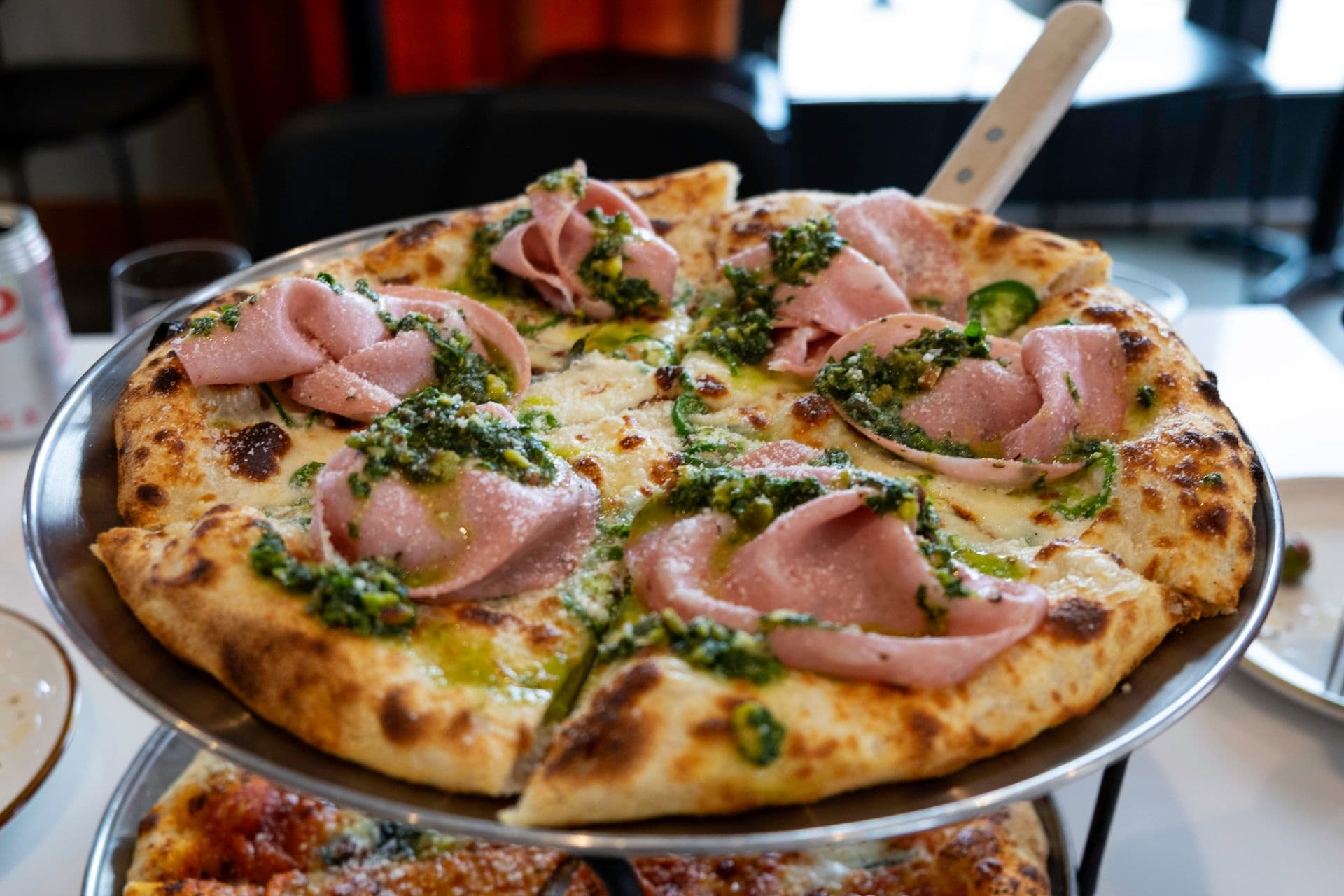 Mortadella pizza at Marlow restaurant on Maui Hawaii.