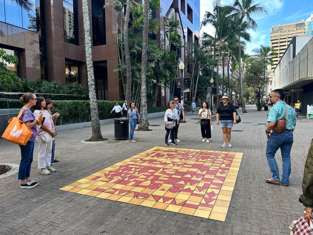 Carl F.K. Pao’s tile mural in Fort Street Mall. Part of Honolulu's temporary public art project: Wahi Pana.