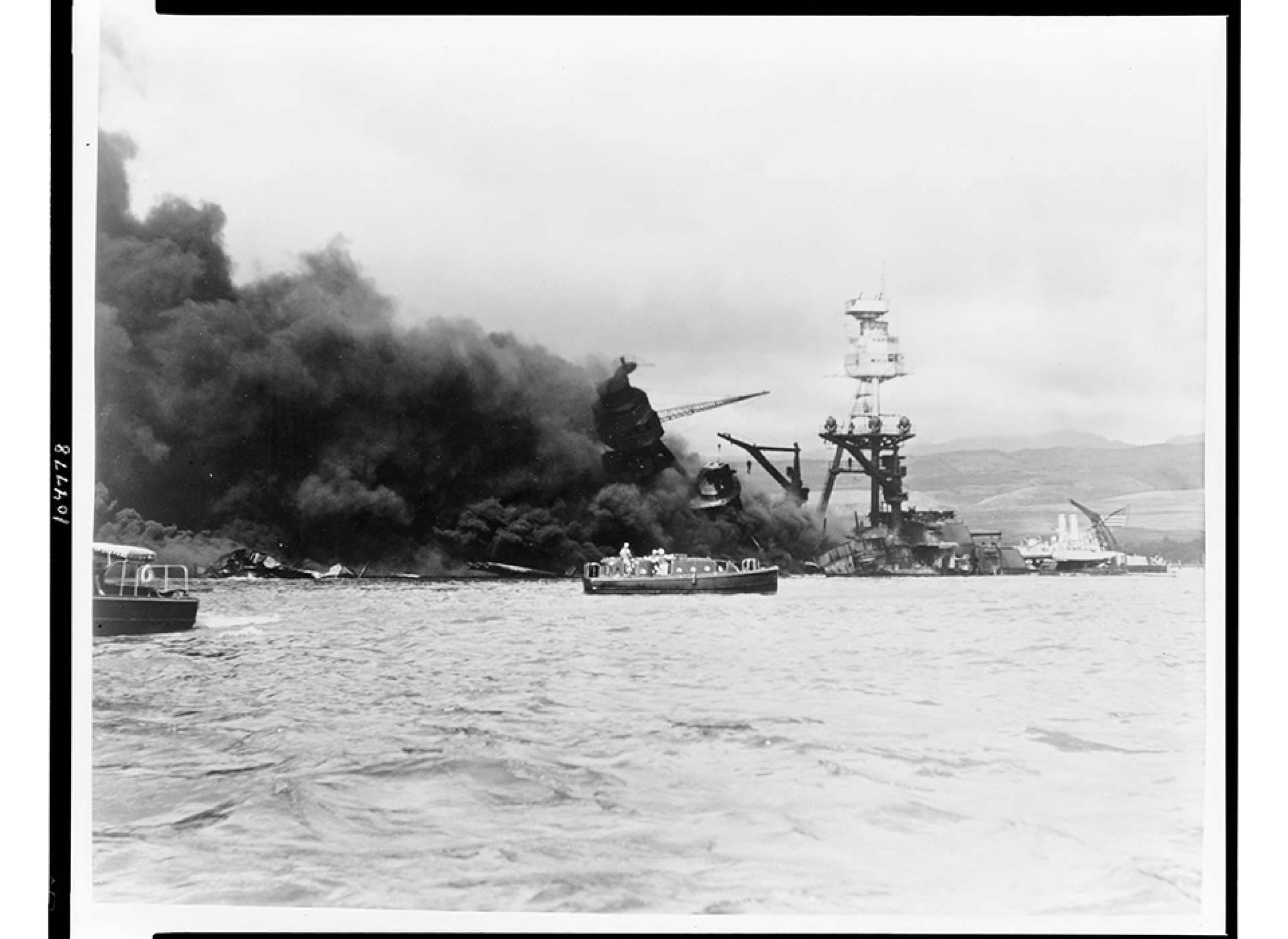 Ships being bombed in Pearl Harbor