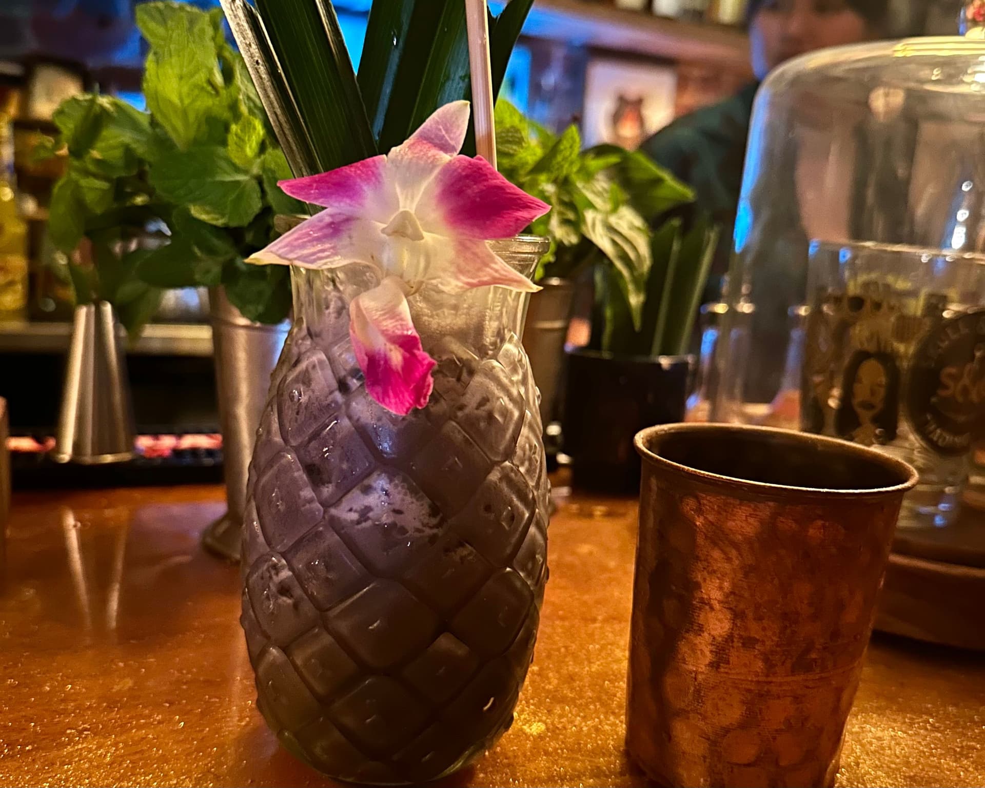 Cocktail in a pineapple glass.