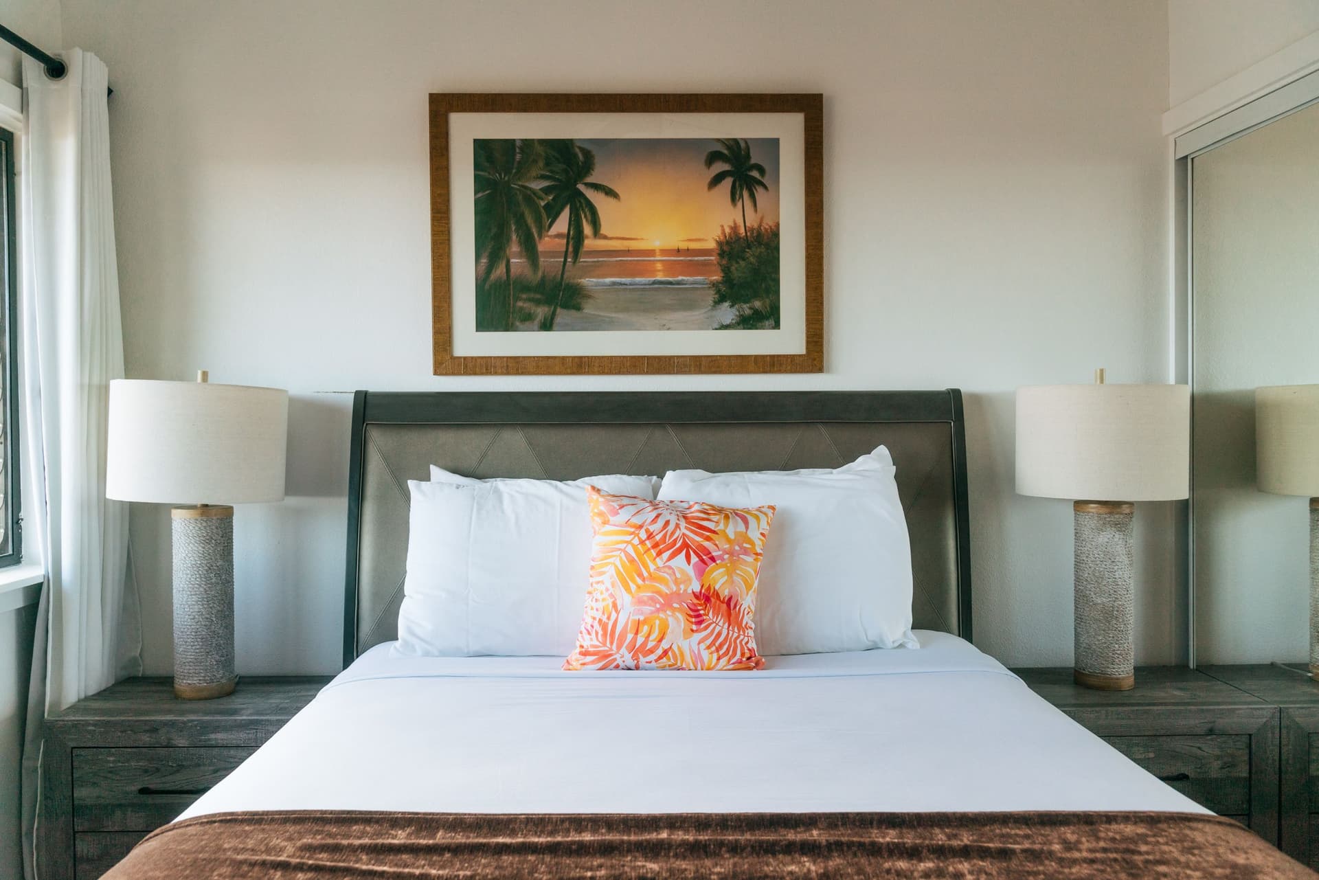 Hotel room bed in Hawaii.