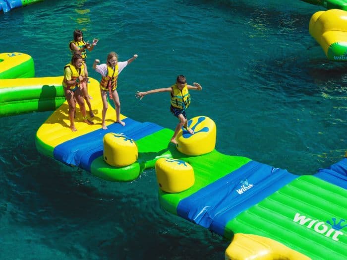 Kids obstacle course on the water.