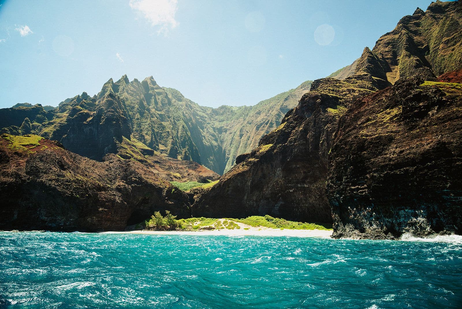 The cliffs and coast of the napali coast in Kauai.
