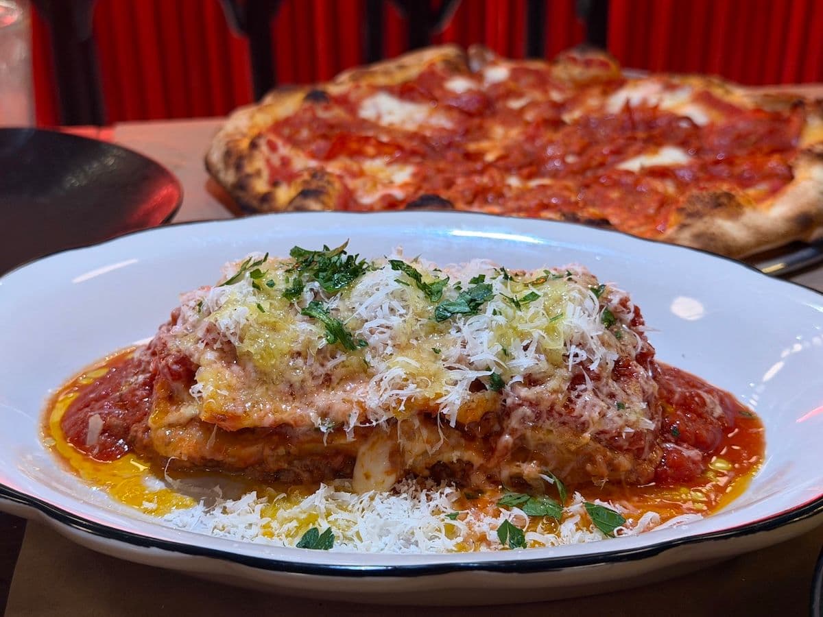 Lasagna and pizza at Sale Pepe restaurant in Lahaina Maui Hawaii.