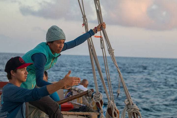 PHOTO: COURTESY ‘OIWI TV.Jason Patterson of Makiki and Haunani Kane of Kailua apprenticed under Nainoa Thompson (not pictured).