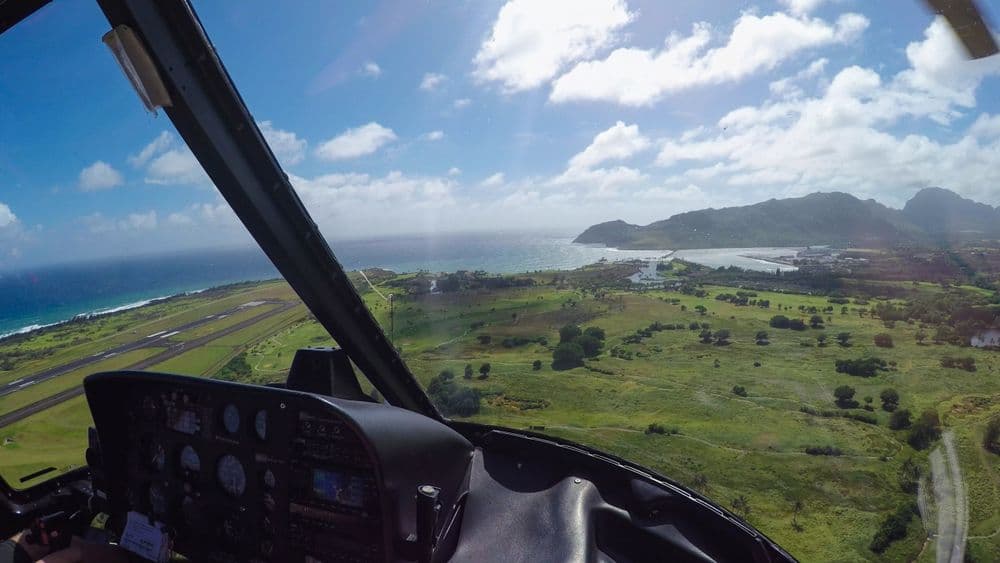 View of Kauaʻi from a helicopter, Hawaii.