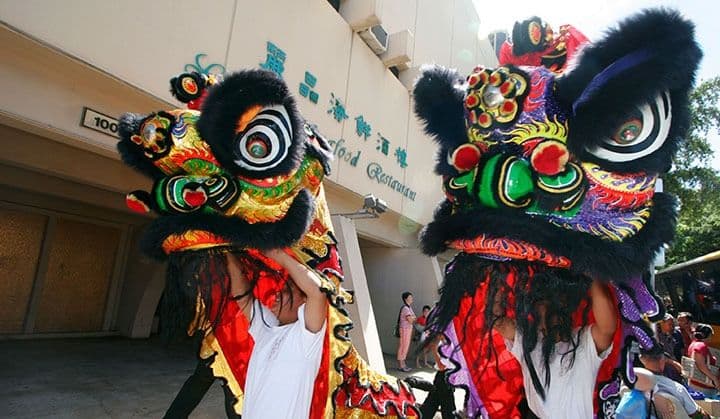 Lion Dance in Chinatown Honolulu, Hawaii.