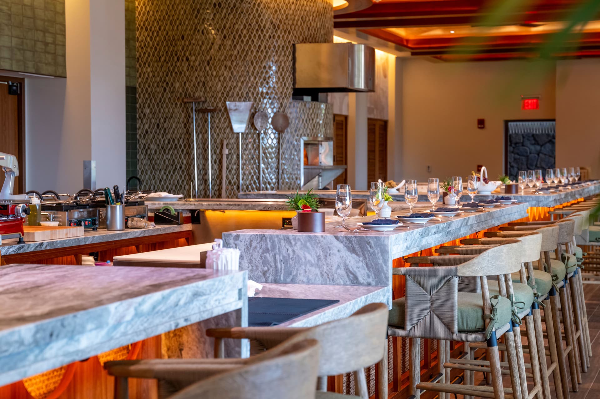 The mozzarella bar and wood-fired oven at Osteria Mozza Lānaʻi