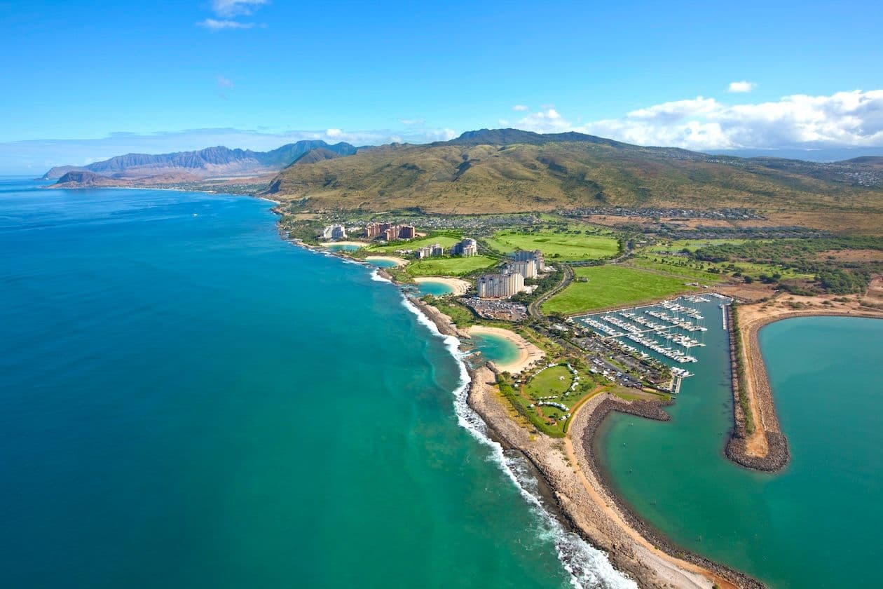 An arial view of Ko Olina on Oahu, Hawaii.