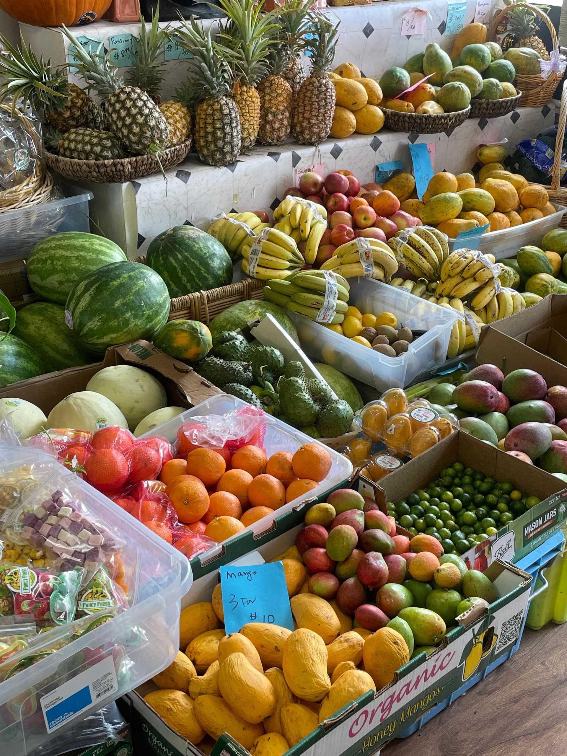 Fresh fruits and vegetables on display