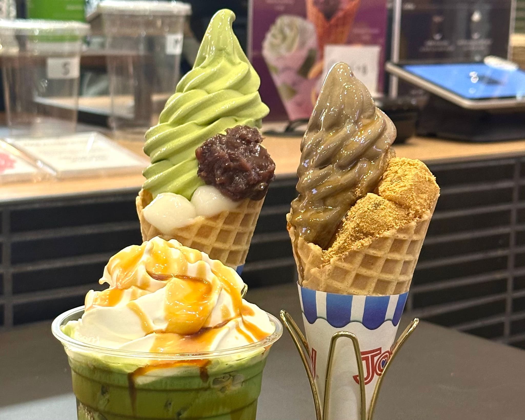 Matcha and hojicha soft serve at Nana's Green Tea. Photo by Sarah Burchard.