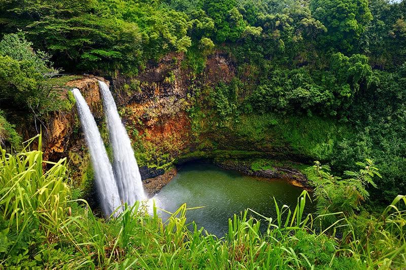 Twin waterfalls on kauai hawaii.