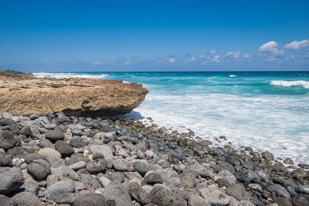 Kaʻena Point rocky shore on the northwestern point of oahu, hawaii.