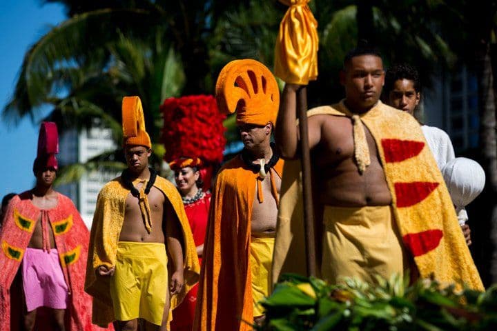 The Aloha Festivals Royal Court ride on a float in the 2016 Aloha Festival Floral Parade from Ala Moana Beach Park to Kapiolani Park. (Photo Credit: Eugene Tanner Photography)