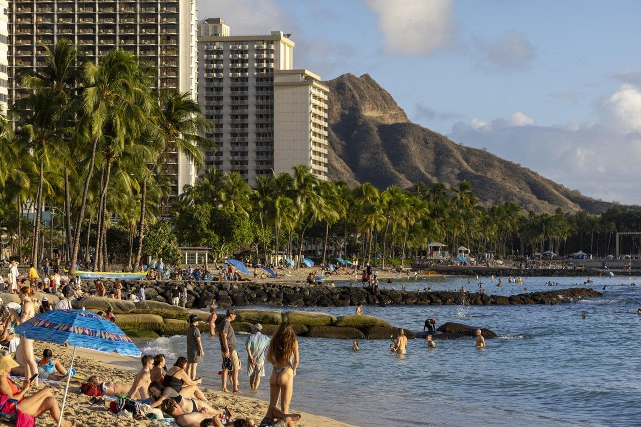 Waikiki beach with diamond head in the background on oahu, hawaii.