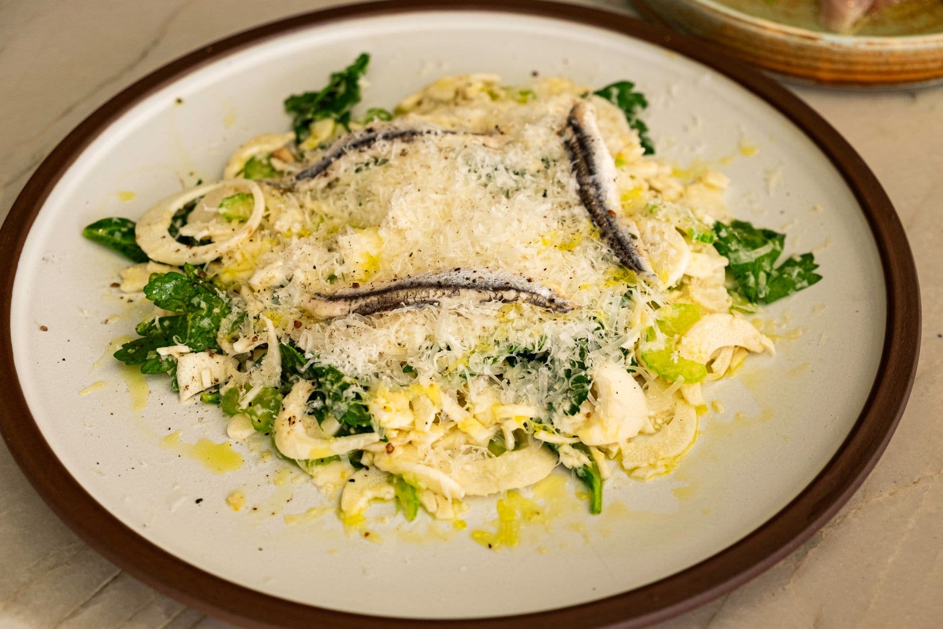 Heart of palm Caesar salad with anchovies at Koast restaurant on Maui Hawaii.
