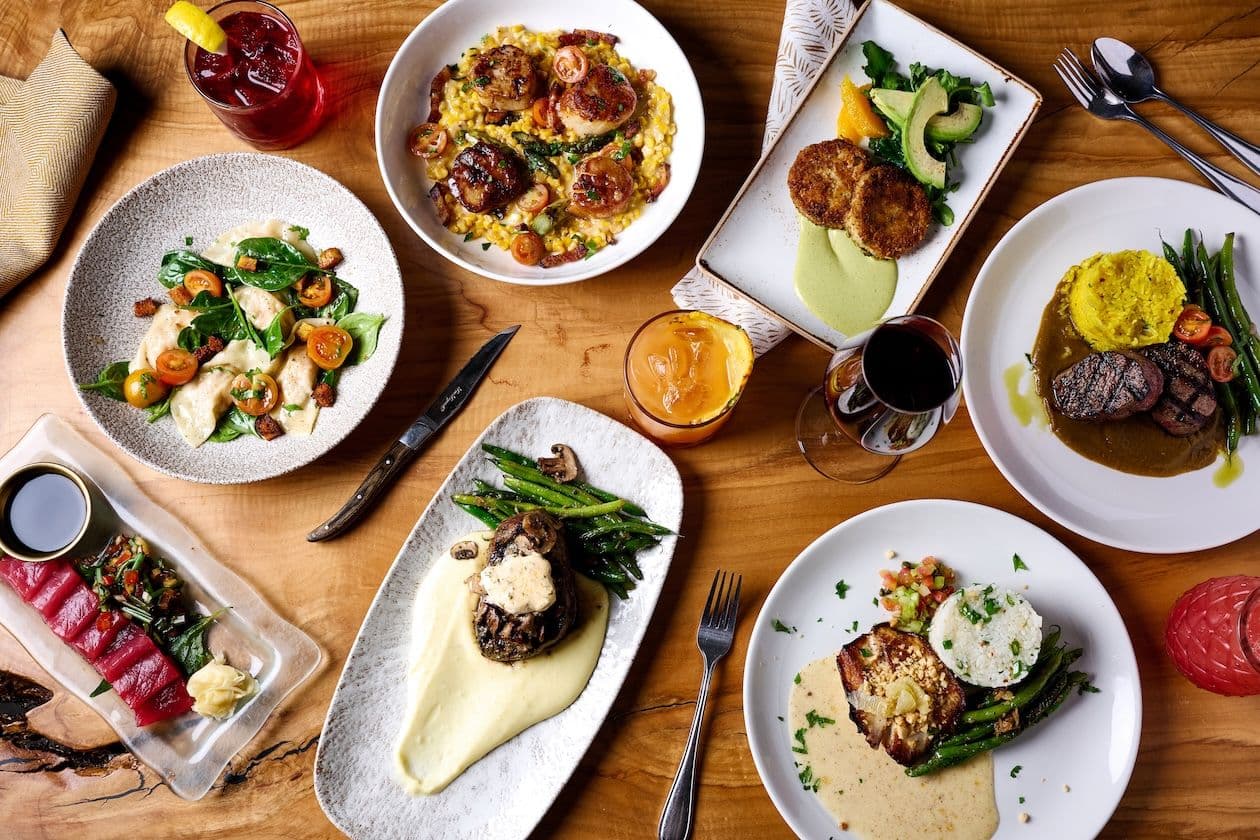 Arial shot of dishes at The Beach House on Kauai.