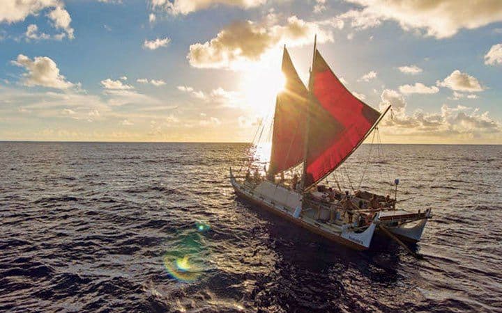 PHOTO: COURTESY POLYNESIAN VOYAGING SOCIETY / ‘OIWI TV.Hokule’a sails back into Polynesia as she makes her way from the Galapagos to Rapa Nui.