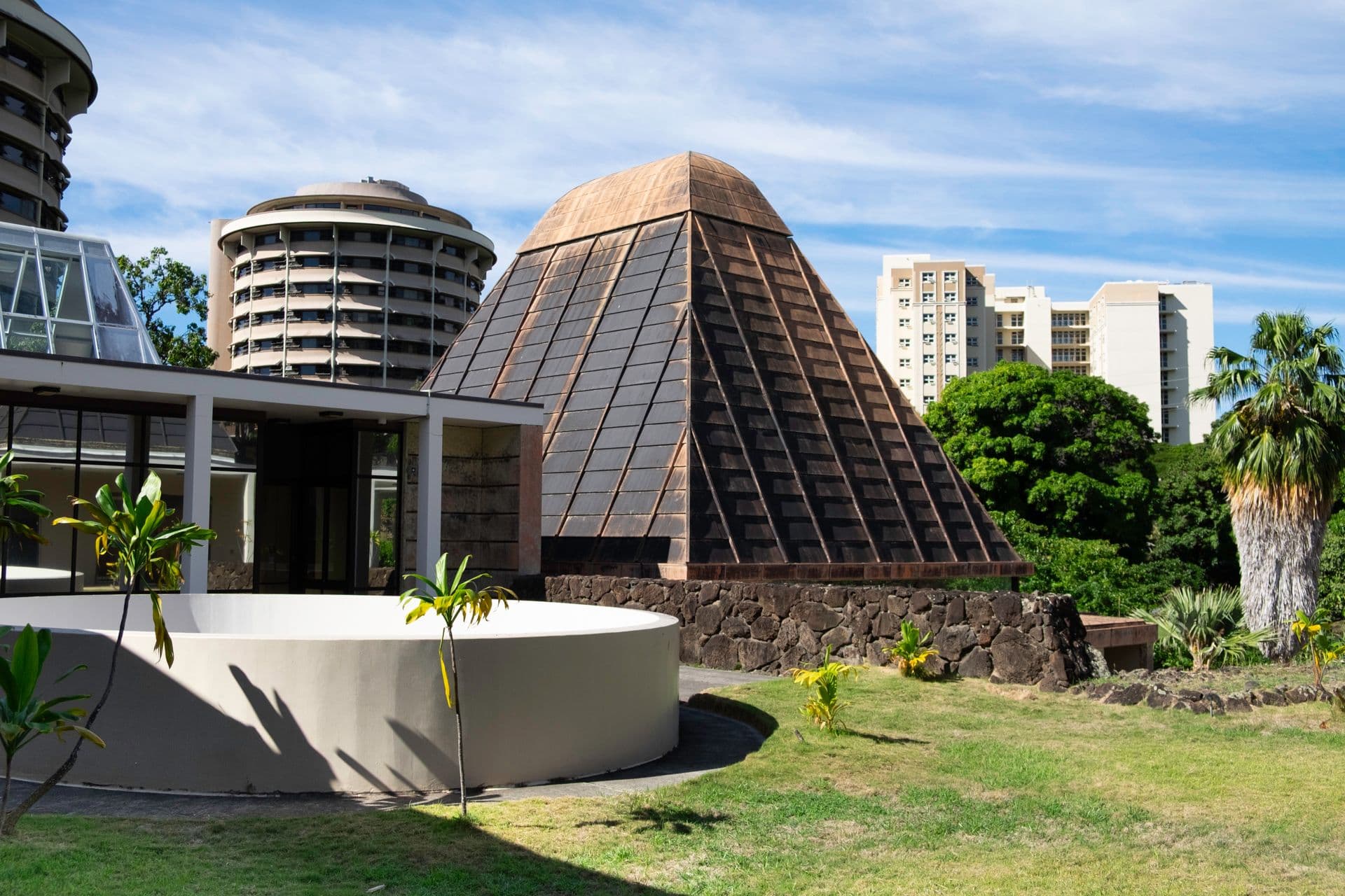 The outside gardens of the Center for Hawaiian Studies at University of Hawaiʻi at Mānoa on Oahu, Hawaii.