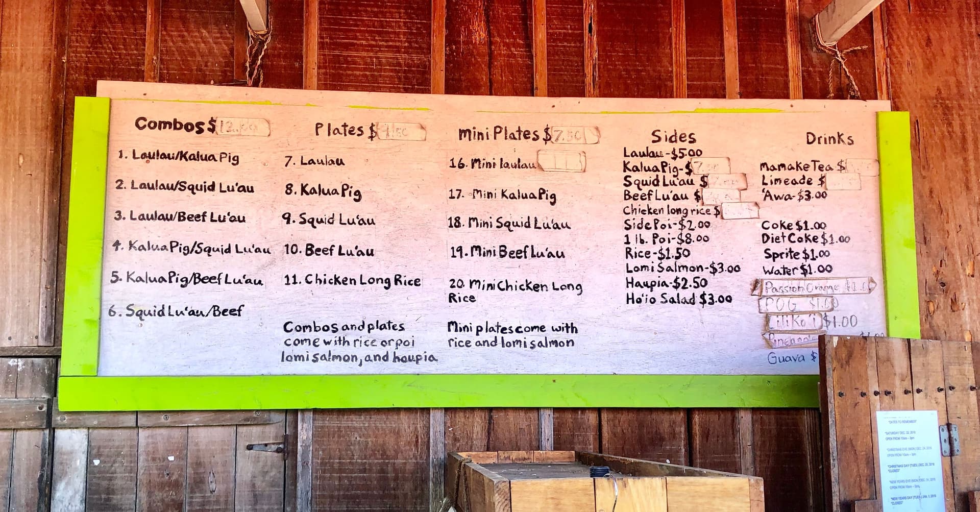 Menu at Waiahole Poi Factory