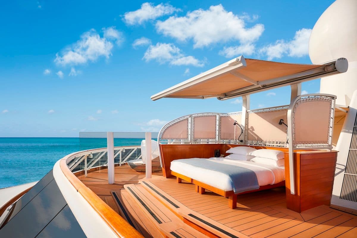 An outdoor bed on the worldʻs largest privately owned yacht.