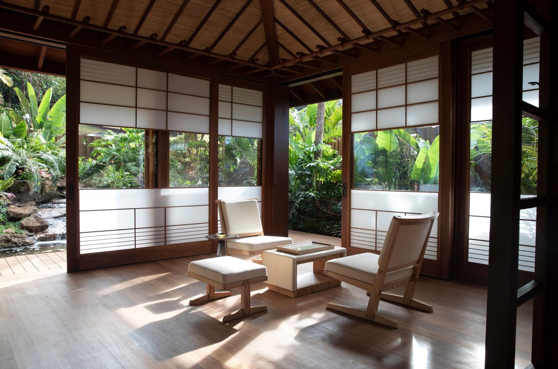 A Japanese style open-air spa in Hawaii.