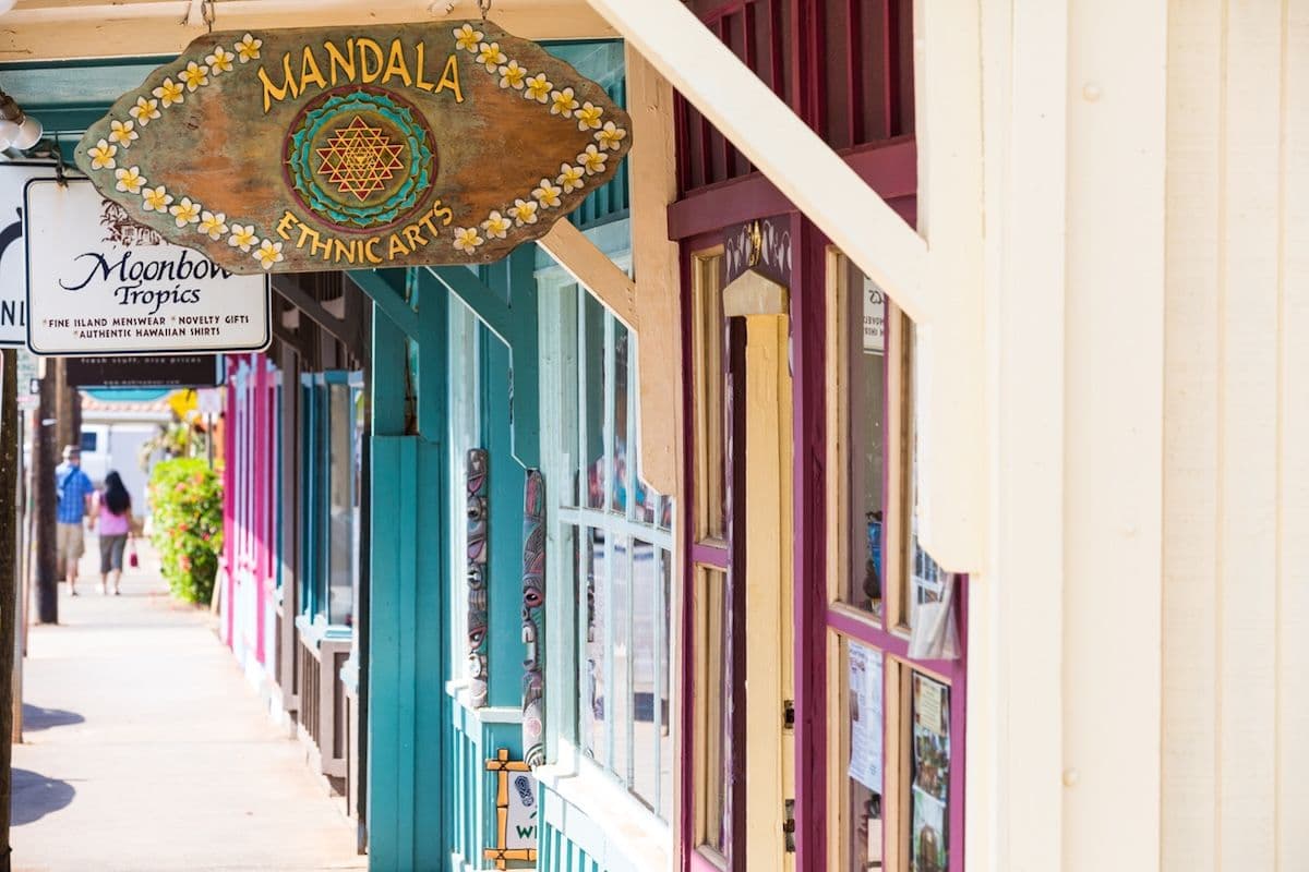 A colorful shopping district in Paia Maui Hawaii.