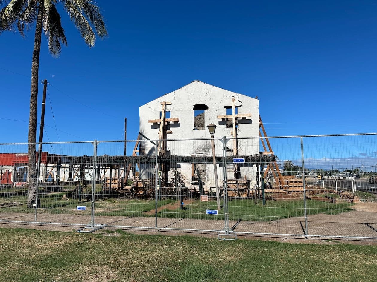The Baldwin House after the fire undergoing restoration. Courtesy of Lāhainā Restoration Foundation.