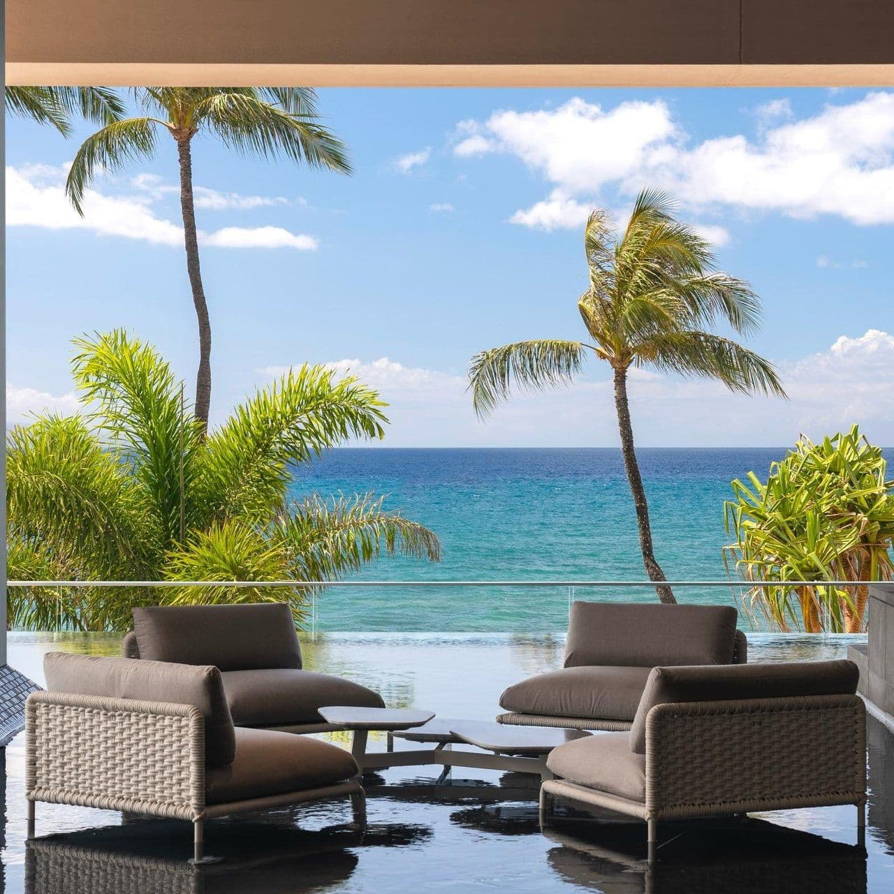 The oceanfront lanai at The Westin resort on Maui Hawaii.