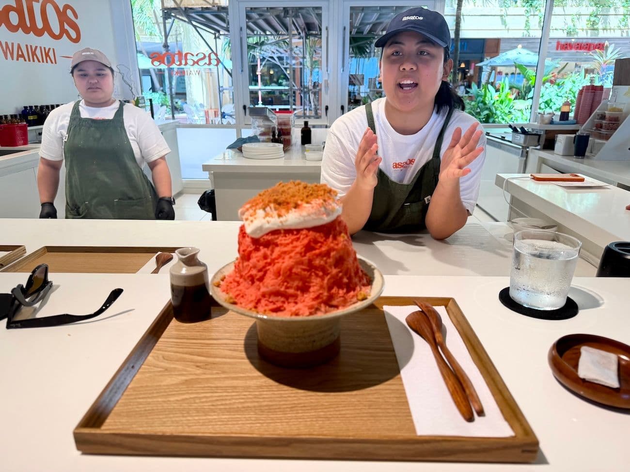 Strawberry-li hing shave ice at Asato's Flavor Lab counter. Photo by Sarah Burchard.